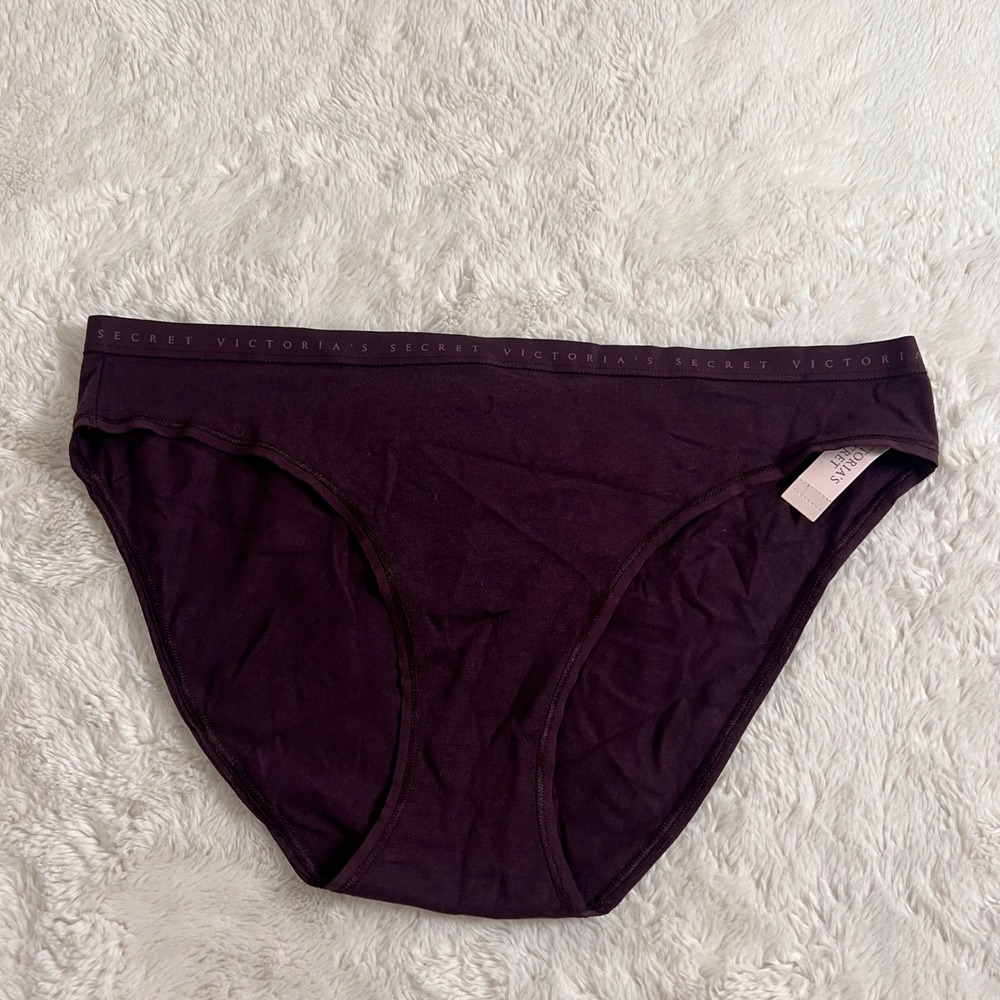 Victorias Secret Bikini Panty Dark Plum Purple Logo Waistband L 11244855 CC 21P9